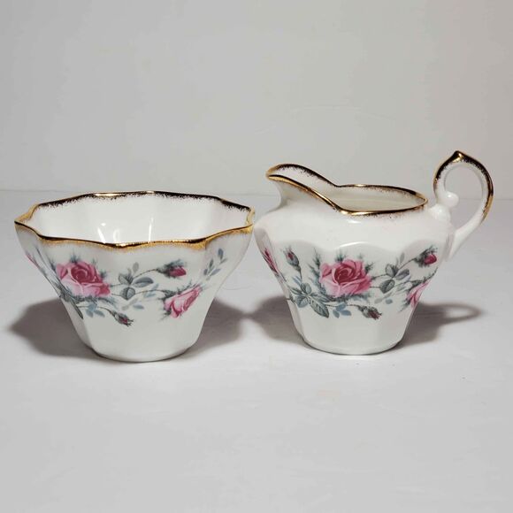 Salisbury Sugar Bowl and Creamer Pink Roses Vintage - Picture 1 of 7